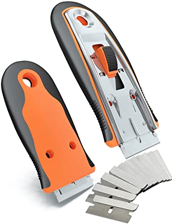 Flat Razor Blade Scraper Tool Suitable for Stove Top and Cooktops, Oven Scraper for Cleaning with 15pc Replacement Accessories. Cleaning Scraper Tool for Scraping Stains, Paints, Stickers, Adhesive