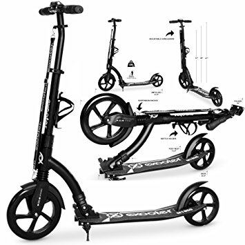 EXOOTER M1850 6XL Adult Kick Scooter With Front Suspension Shocks And 240mm/180mm Black Wheels.
