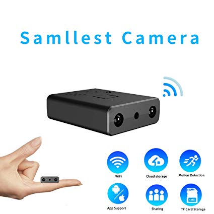 Smallest WiFi Spy Hidden Camera Mini Wireless Camera HD Indoor Home Smallest Spy Nanny Cam Security Cameras with Motion Detection/Night Vision/Cloud Storage for iPhone/Android Phone/iPad/PC