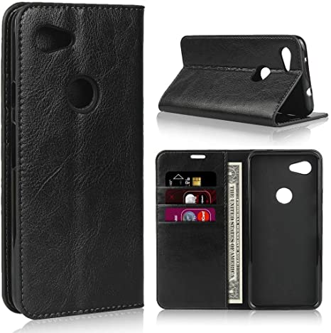 SailorTech Google Pixel 3a Wallet Case, Genuine Leather Case Flip Cover Protective Case with Credit Cards Holder & Kickstand Feature for Google Pixel 3a Premium Leather Phone Case (5.6inch)-Black