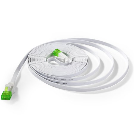 Hexagon Network - Ethernet Cable Cat6 Flat 15ft White, Network Cable Cat 6 Flat Slim Ethernet Patch Cable, Internet Cable With Snagless Green RJ45 Connectors - 15 Feet White