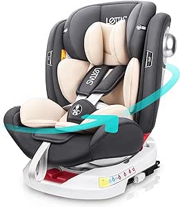 LETTAS 360 Swivel Isofix Baby Car Seat for Group 0 1/2/3 (0-36kg, 0-12Years) Maximum Recline 165° for Rear Facing, SIPS, ECE R44/04