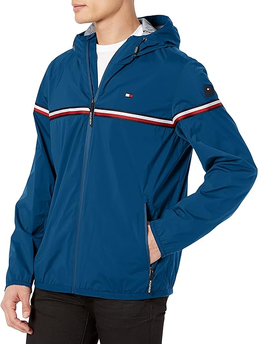 Tommy Hilfiger Men's Lightweight Active Water Resistant Hooded Rain Jacket