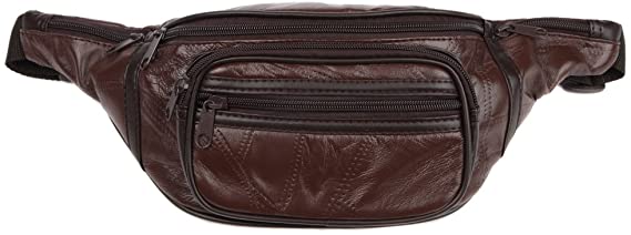 Home-X - Genuine Leather Lambskin Waist Bag Fanny Pack, The Perfect to-Go Travel Bag for Men and Women of All Ages, Brown