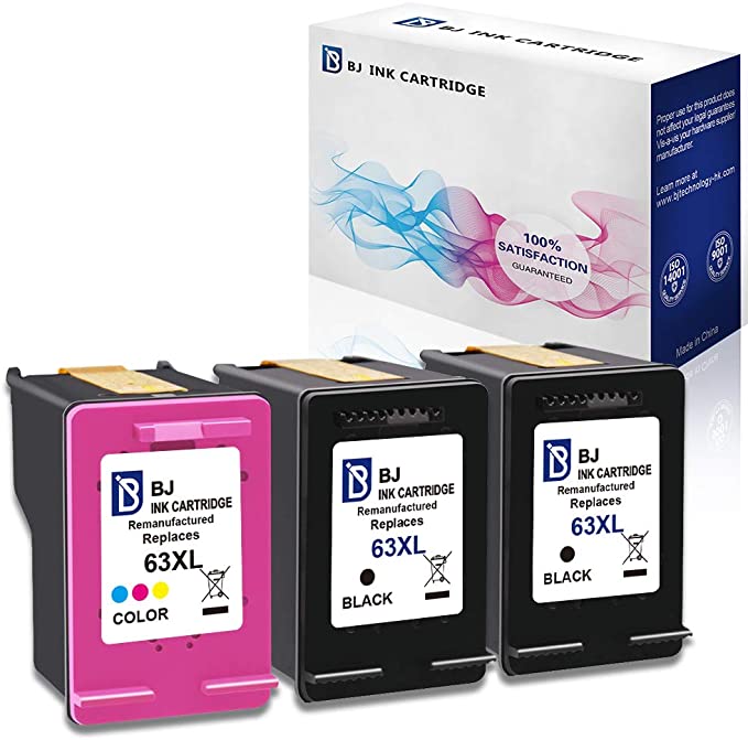 BJ Remanufactured Ink Cartridges Replacement for HP 63XL 63 XL for HP Envy 4520 4516 HP Officejet 4650 3830 3831 HP Deskjet 2130 1112 3630(2 Black 1 Tri-Color)