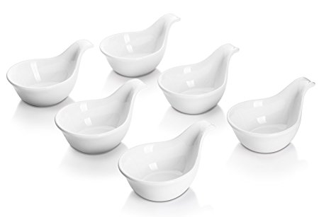 DOWAN 3oz Porcelain Dipping Bowls/Soy Sauce Dishes/Appetizer Spoons - 6 Packs, White, Stackable Ramekins with Grip Handle