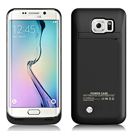 S6 Edge Battery Case,Caka [Newest Version] 4200 Mah Backup External Battery Charger Case For Samsung Galaxy S6 Edge Rechargeable Power Bank Case,Portable Backup Power Bank Case with Kickstand - (Black)