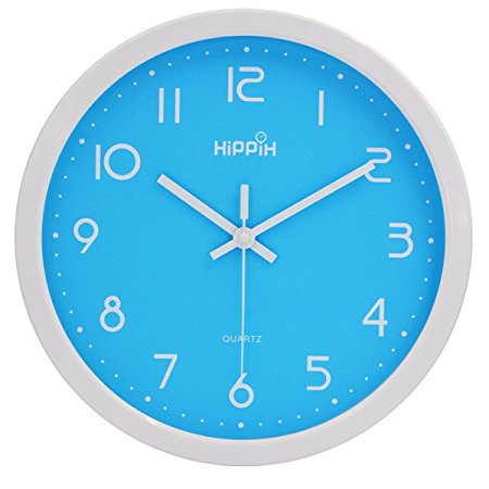 Hippih 12-Inch Quite Quartz Non-ticking Indoor Decoration Digital Wall Clock (Blue)