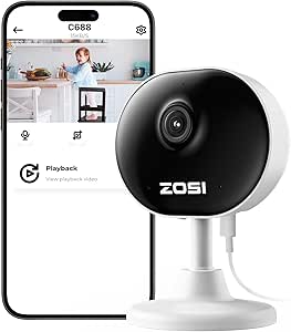 ZOSI Indoor Security Camera for Baby/Pet Monitor, C688 1080P Home Surveillance WiFi Camera with Phone App, AI Motion Detection, 2-Way Audio, Night Vision, SD Card/Cloud Storage, Works with Alexa