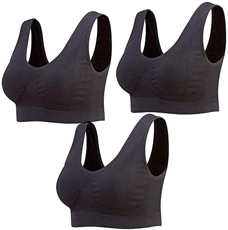 Lemef 3-Pack Seamless Sports Bra Wirefree Yoga Bra with Removable Pads for Women