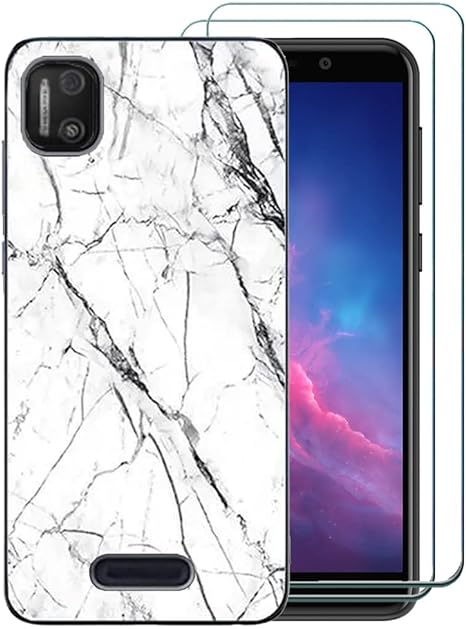 Ranyi for Cloud Mobile Stratus C7 Case with Screen Protector, Stratus C7 Case, Marble Slim TPU Case with Screen Protector 360 Full Body Shock Absorbing Case Cover for Cloud Mobile Stratus C7 -White