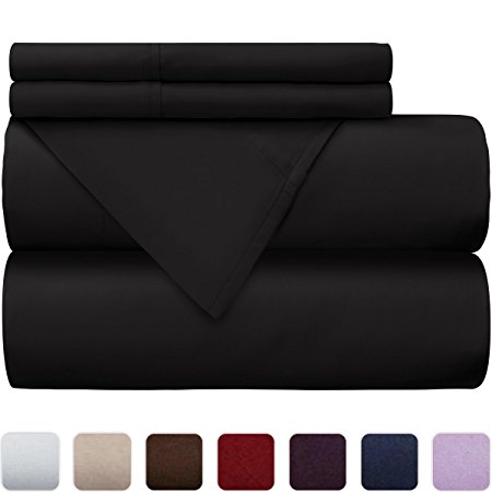 Mellanni 100% Cotton Bed Sheet Set - 300 Thread Count Sateen Weave - Natural, Soft, Deep Pocket Quality Luxury Bedding - 3 Piece (Twin, Black)