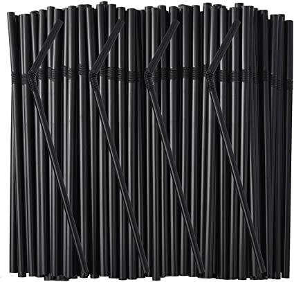 ALINK 500-Pack Black Flexible Drinking Straws, Plastic Disposable Bendy Straws - 7.75" x 0.23"