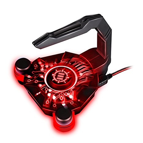 ENHANCE Mouse Bungee Cord Holder and Active USB Hub with Red LED Lighting – Boost Gaming Accuracy By Eliminating Cable Drag – for Dota 2 , League of Legends , World of Warcraft , Battlefield