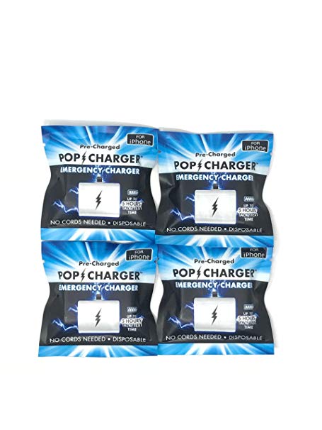 Pop Charger Pre-Charged Disposable Emergency Charger,Compatible with iPhone,Pack of 4