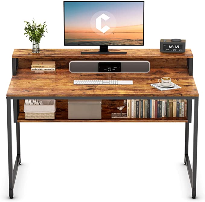 Cubiker Computer Home Office Desk, 47" Small Desk Table with Storage Shelf and Bookshelf, Study Writing Table Modern Simple Style Space Saving Design, Rustic