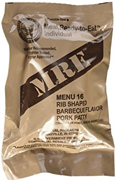 MRE (Meals Ready-to-Eat) Genuine US Military Surplus w/ Menu Selections, 16 Pork Rib