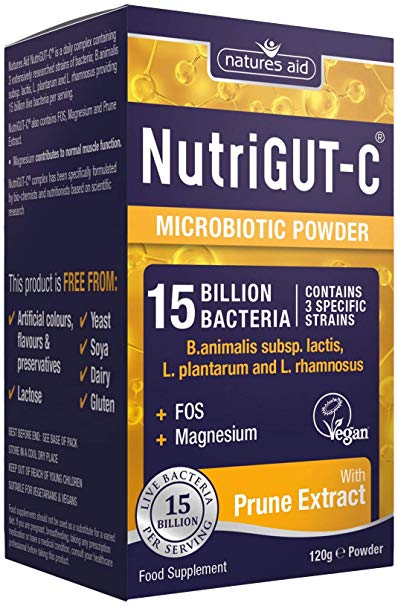 Natures Aid NutriGUT-C FOS and Magnesium Probiotic Powder, 120 g
