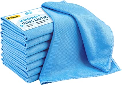 8 Pack Glass Cleaning Cloth,Streak Free,Reusable Microfiber Glass Cloth 14X16,for Cleaning Windows,Glasses,Mirrors,Screens ,Stainless Steel and More(Blue)