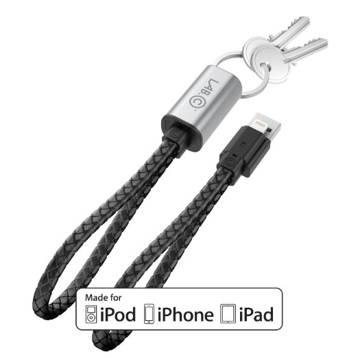 LABC Apple-Certified MFi Lightning Cable Keychain iPhone Lightning Cable Charging Cable Data Sync Cable 8 Pin Cable for iPhone 5/5s/5c 6s 6s Plus iPad iPod 5G [Iron Silver/Black][(LABC-504-IS)