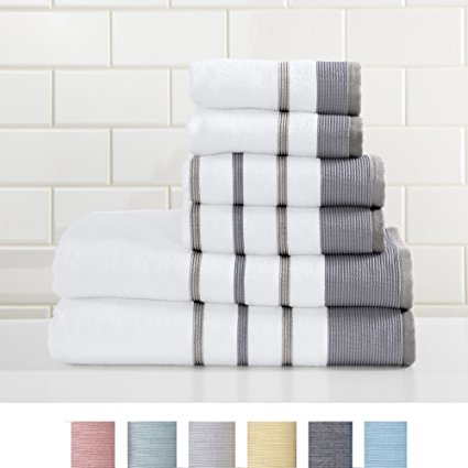 Luxury Hotel / Spa 100% Turkish Cotton Striped Bath Towel, 500 GSM. Includes 1 Bath Towel. Noelle Collection By Great Bay Home Brand. (Bath Towel, Dark Grey / Light Grey)