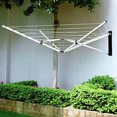 FunkyBuys Rotary Dryer Airer 5 Arm 26m Washing Clothes Line Wall Mounted Dryer Outdoor Rotary Clothes Airer/Dryer