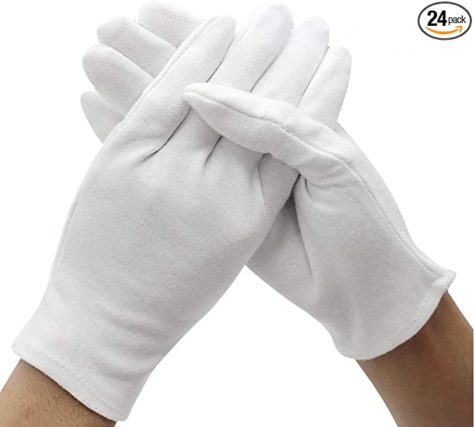DH 12 Pairs White Cotton Gloves Soft mittens, Jewelry Inspection Stretchy Work Gloves-Medium