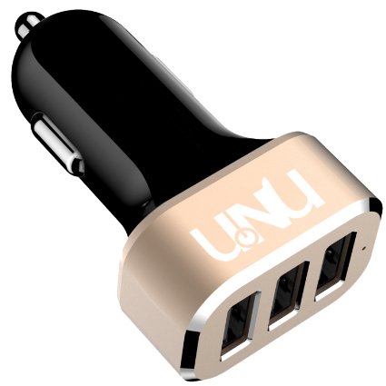 UNU AX Tri-USB Port Car Charger -BlackGold 51 A255W Portable External Battery Pack Car Charger compatible to iPhone 6 iPhone 6 Plus iPhone 5S  5  4S 4 Samsung Galaxy Note 4  3  2 Samsung Galaxy S6  S5  S4  S3  Tab 4 3 2 70 80 101  S 84 105 LG Optimus G3  G2  G Flex  G Pro 2 HTC One M8 Eye  M7 M4 Mini 2 Nexus 5478 iPad Air 432 iPad Mini 3 2 Retina iPod Touch G Pad Blackberry Sony and More aka Extended Juice Power Charging Case Cable Car Charger