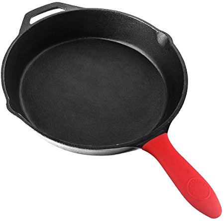 Pre Seasoned Cast Iron Skillet by Utopia Kitchen (Cast-Iron Silicone Handle, 12.5 Inches)