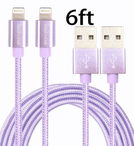 GOLDEN-NOOB 2Pack 6FT Lightning Cable Nylon Braided Popular 8Pin to USB Charging Cable Cord with Aluminum Heads for iPhone 6/6s/6 Plus/6s Plus/5/5c/5s/SE,iPad iPod Nano iPod Touch(Purple)