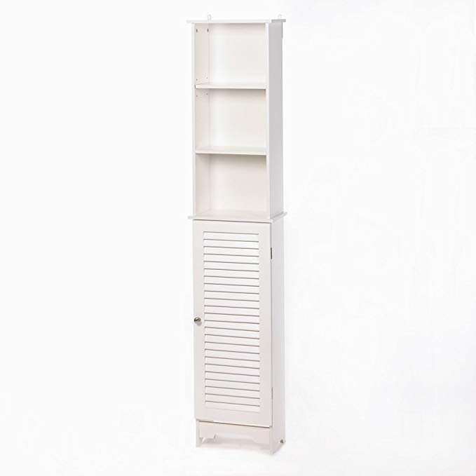 Nantucket Cottage White Tall Storage Cabinet Shelf Unit