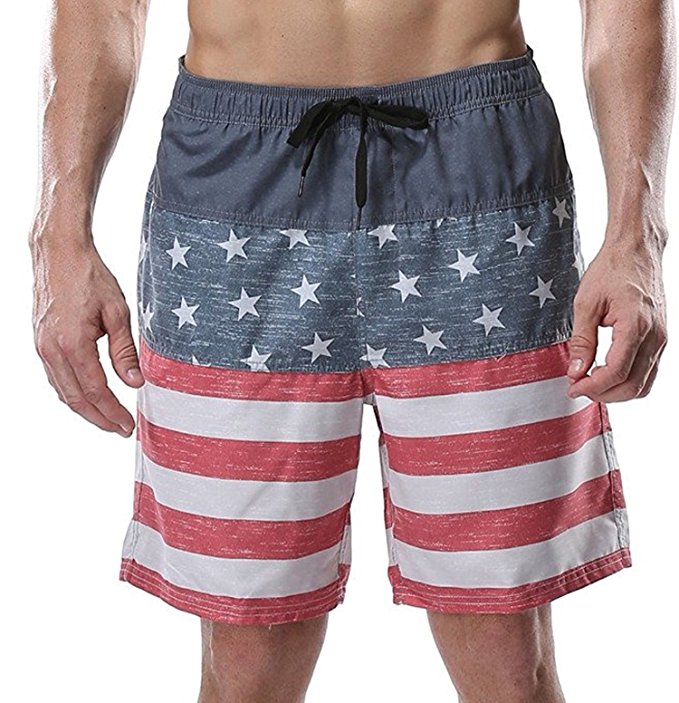 ATTRACO Men's USA American Flag Swim Trunks Quick Dry Beach Board Shorts