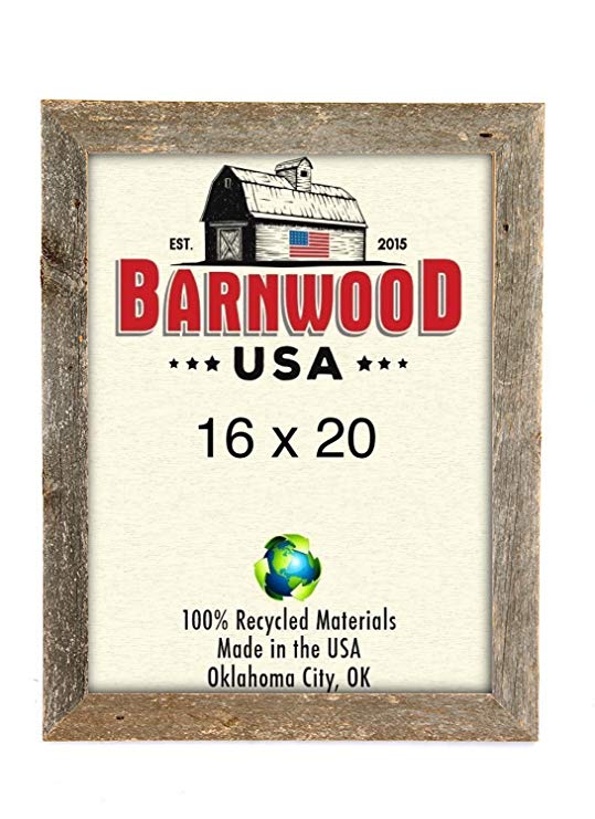 BarnwoodUSA Rustic 16x20 Inch Picture Frame 1 1/2 Inch Wide | 100 Percent Reclaimed Wood, Weathered Gray
