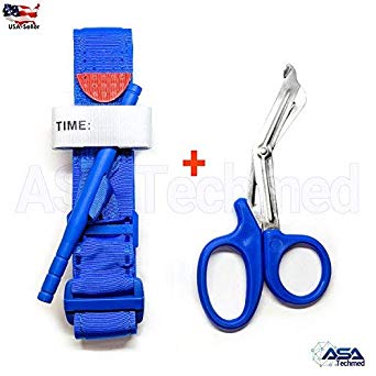 ASATechmed One Hand CAT Tourniquet Combat Application First Aid Handed   Free Shear Blue Ideal Product for Military, Hunting, Fishing, Doctors, Nurses, EMT, Paramedics and Firefighter