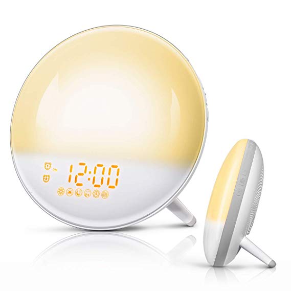 FimiTech Wake Up Light, Alarm Clock 7 Colored Sunrise Simulation and Sunset Fading, Dual Alarm Clock with 7 Natural Sound and FM Radio for Kids Adults Bedroom