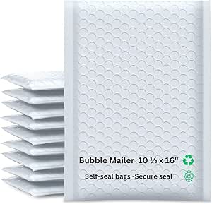 XIIB 100 Pcs Self-Seal White Bubble Mailers, 10 1⁄2 x 16" Waterproof Mailing Envelopes, Bubble Padded Envelopes and Shipping Bags