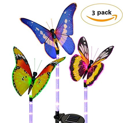 Garden Solar Lights Outdoor Decorative Butterfly Garden Lights D-RUNZE 7 LED Colors Waterproof for Flowerbed , Decor for Fence Lawn Yard Christmas Decorations Lighting