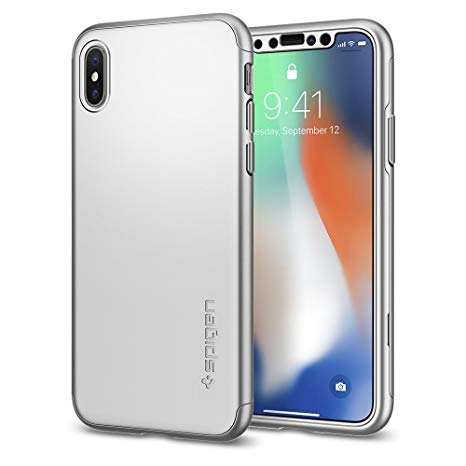 Spigen Thin Fit 360 iPhone X Case with Exact Slim Full Protection with 2 Packs of Tempered Glass Screen Protector for Apple iPhone X (2017) - Satin Silver