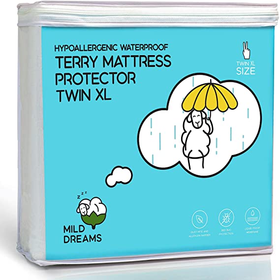 Milddreams Twin XL Waterproof Mattress Protector Cover for Extra Long Bed Size (39x80 14 inch Deep) - Plastic Bed Cover - Waterproof Fitted Sheet Cotton Terry