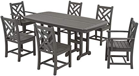 POLYWOOD PWS121-1-GY Chippendale 7-Piece Dining Set, Slate Grey