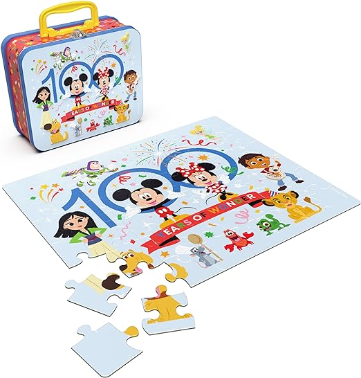 Disney100 Anniversary, 48-Piece Jigsaw Puzzle in Metal Tin Handle Lunch Box, Puzzles for Kids Ages 4-8, Disney Toys for Adults & Kids Ages 4 and up