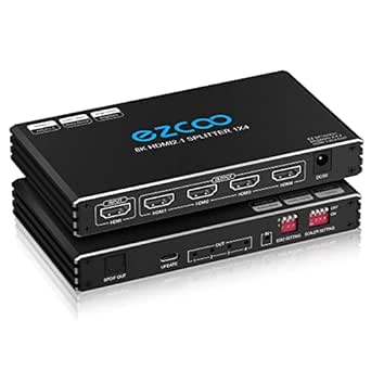 HDMI Splitter 1x4 4K 120Hz 4:4:4 HDR 8K 60Hz VRR G/Sync EDID Switch HDCP 2.2,HDCP 2.3 Bypass,Duplicate/Mirror,EDID,Copy,Downscale, HDR,D-o-l-b-y Vision Atmos for Game PC Xbox PS5 Roku Fire TV