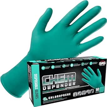 ChemDefender Powder-Free Chloroprene Disposable Gloves | 5 Mil - Medium | Chemical Resistance, Textured Fingertips, Extended 12" Cuff, Single Use | for Dental & Industrial | 66592