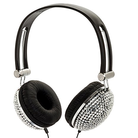 Silver Crystal Rhinestone Bling Dj Over Ear Headphones