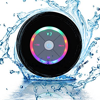 Waterproof Portable Shower Bluetooth 4.0 Speakers Subwoofer by Exkokoro(TM), Colorful LED Effect, Strong Adhesion, Hands-free Calls for Smartphone all Bluetooth Device(Black)