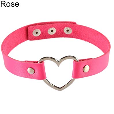 Sanwood Love Heart Buckle Punk Gothic Faux Leather Choker Short Collar Necklace Jewelry