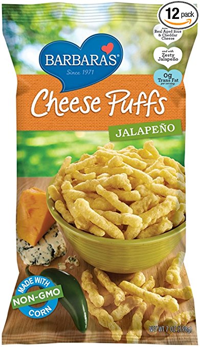 Barbara's Bakery Cheese Puffs, Jalapeno, 7 Ounce (Pack of 12)