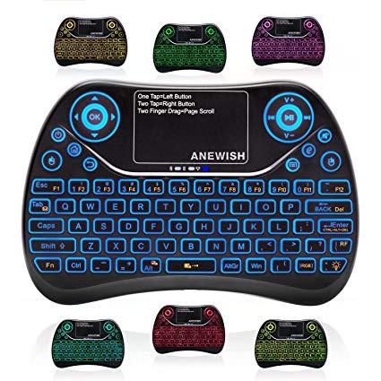 Anewish Mini Keyboard Wireless Remote Control Game Keyboard 2.4GHz USB Keyboard for Android TV Box,PC,HTPC,Tablet,Smart TV,Projector, 7-Color RGB Keyboard Backlit with Touchpad Mouse Combo,USB Rechargeable Multimedia Game Keyboard with USB Receiver