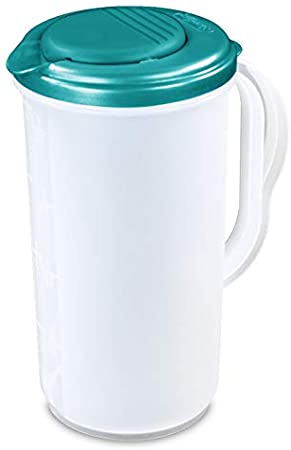 BPA Free, 2 Quart 1.9 L Round Snap Tight Pivot Top Spout & Tab Clear Base Plastic Pitcher With Lid & Measurements-Dishwasher Safe,64 oz.