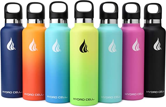 HYDRO CELL Stainless Steel Water Bottle with Straw & Standard Mouth Lids (32oz 24oz 20oz 16oz) - Keeps Liquids Hot or Cold with Double Wall Vacuum Insulated Sweat Proof Sport Design (Black/White 24oz)